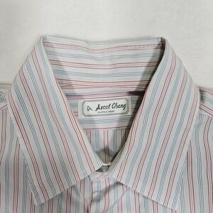 Ascot Chang Men's Shirt Size (L) White Blue Pink Pinstripe Made in Hong Kong Vtg